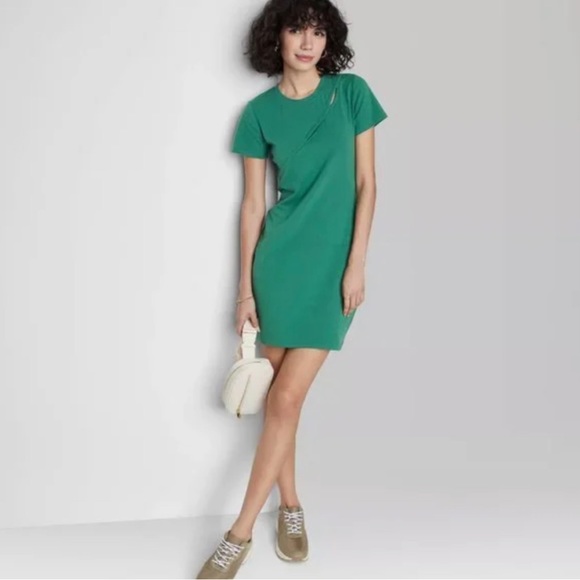 Wild Fable Short Sleeve Cut Out Detail Knit Bodycon Dress - NWT Dark Teal Green - Picture 1 of 6